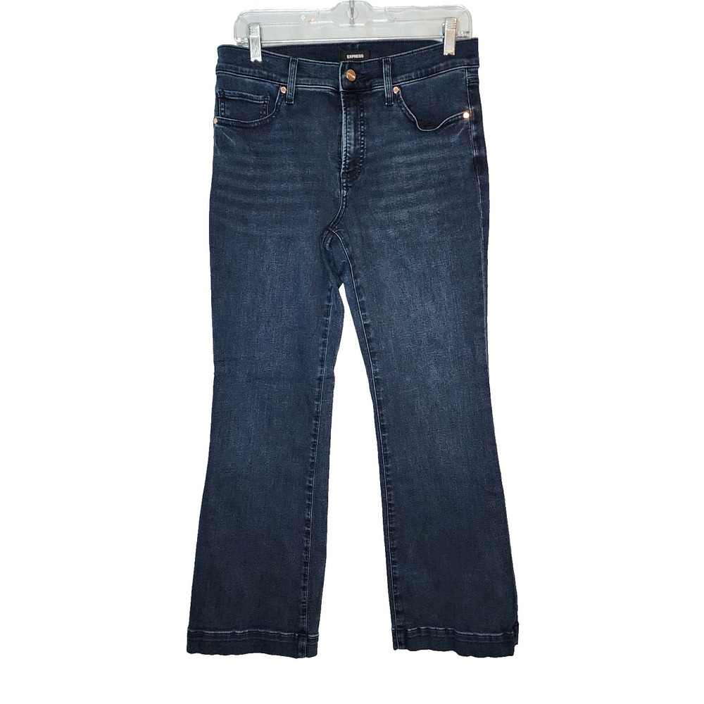 EXPRESS Size 10S Conscious Edit Jeans Mid-Rise Boot Cut Dark Wash Denim Recycled